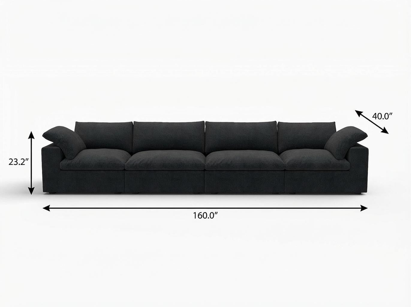 Black Linen Blend Modular Rectangular Four Piece Corner Sectional