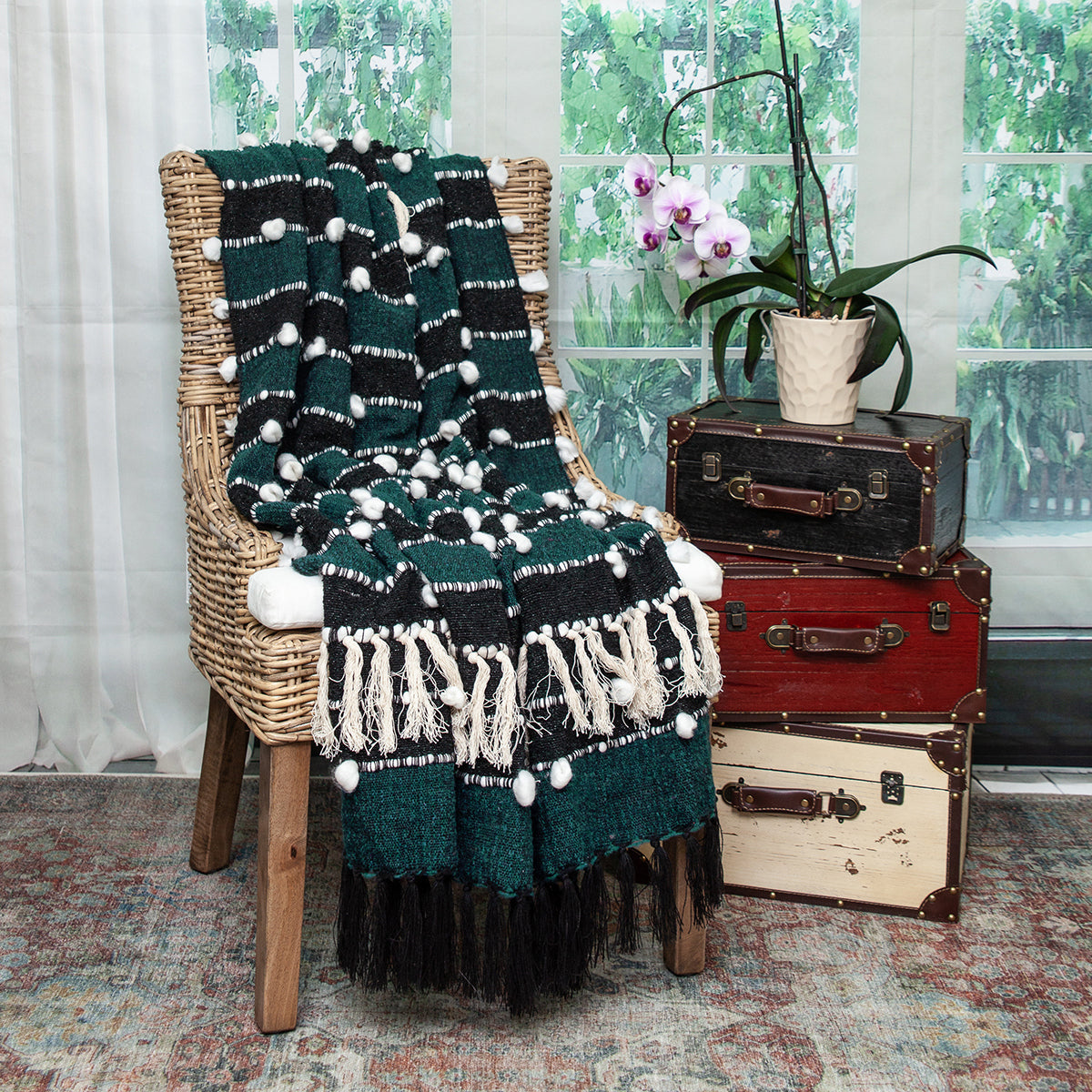 Blue Quilted Wool Abstract Throw Blanket