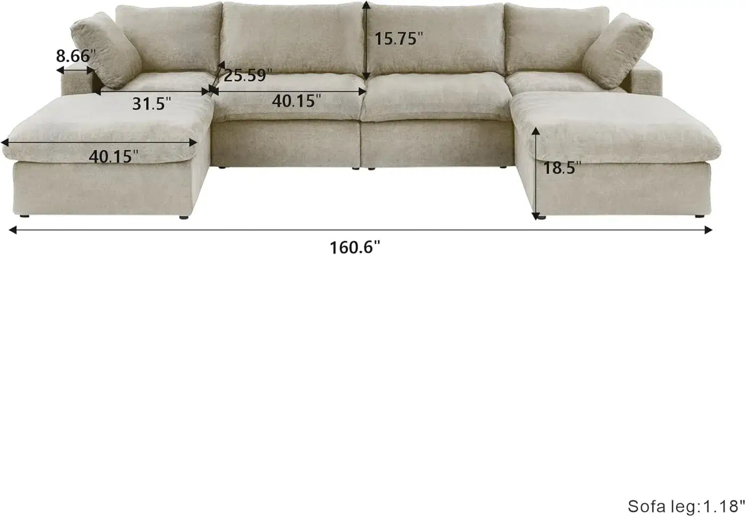 Khaki Linen Blend Modular U Shaped Six Piece Sofa and Chaise Sectional
