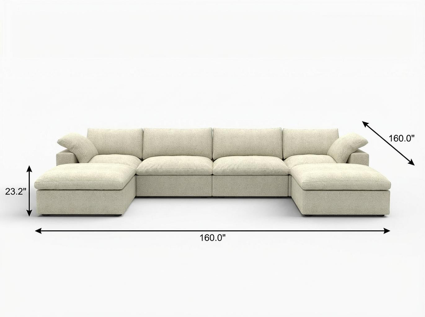 Khaki Linen Blend Modular U Shaped Six Piece Sofa and Chaise Sectional