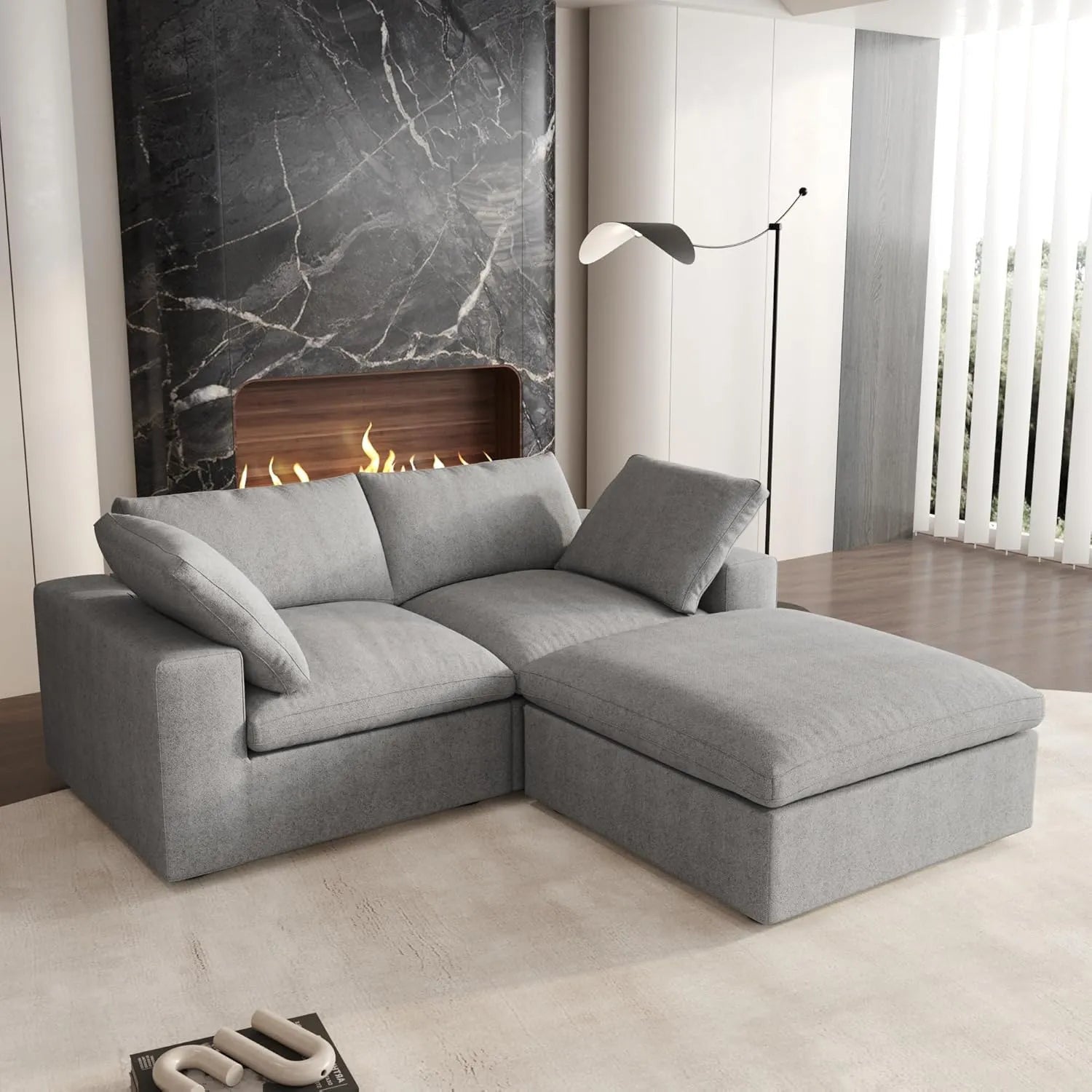 Light Gray Linen Blend Modular L Shaped Three Piece Corner Sectional