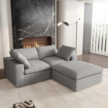 Light Gray Linen Blend Modular L Shaped Three Piece Corner Sectional