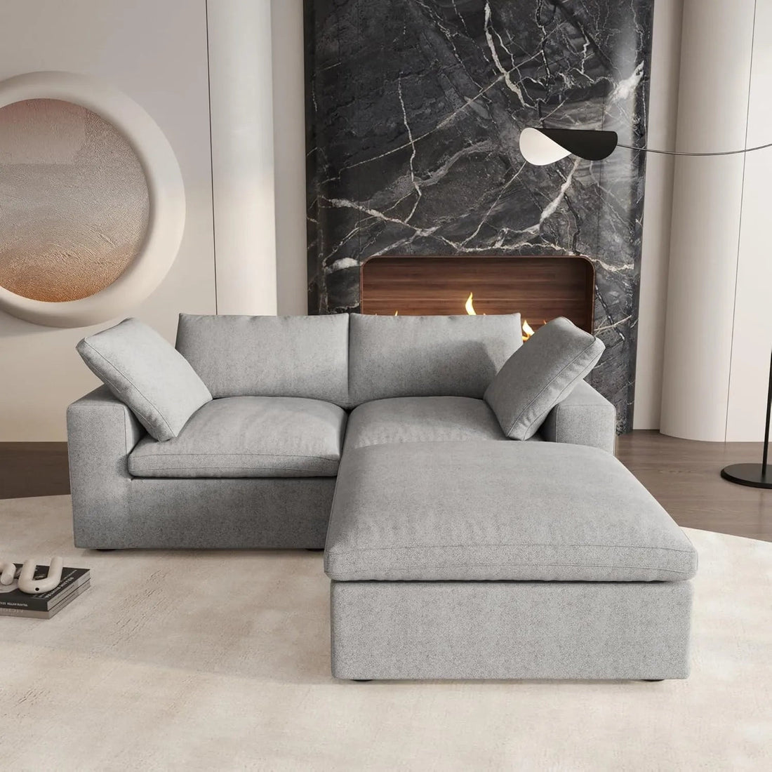 Light Gray Linen Blend Modular L Shaped Three Piece Corner Sectional