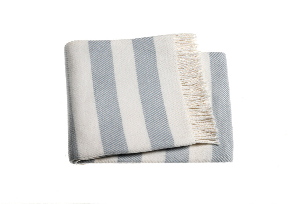 Cream and Gray Slanted Stripe Fringed Throw Blanket