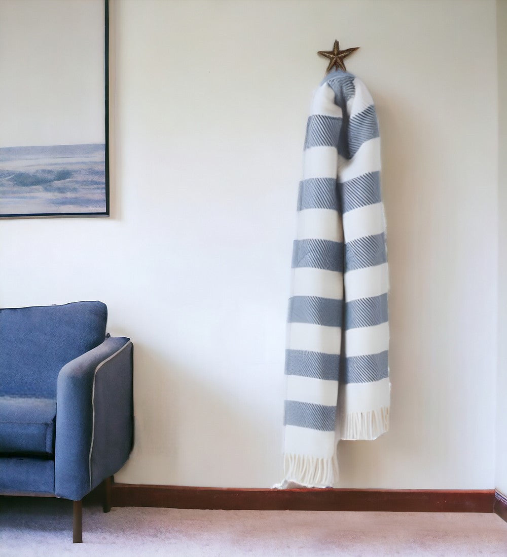 Cream and Gray Slanted Stripe Fringed Throw Blanket