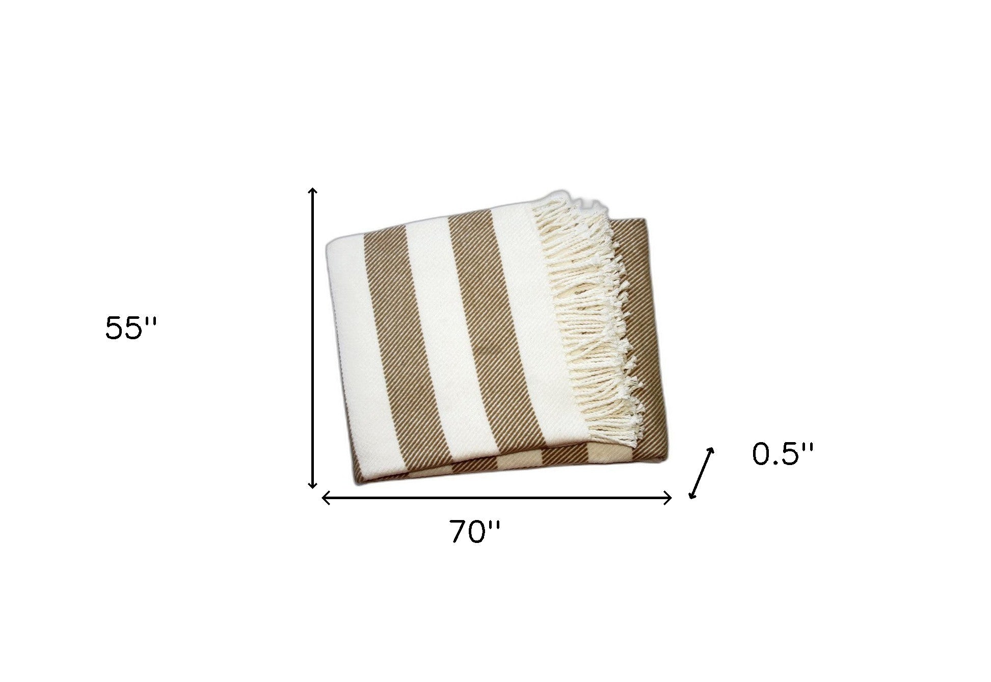 Cream and Gray Slanted Stripe Fringed Throw Blanket