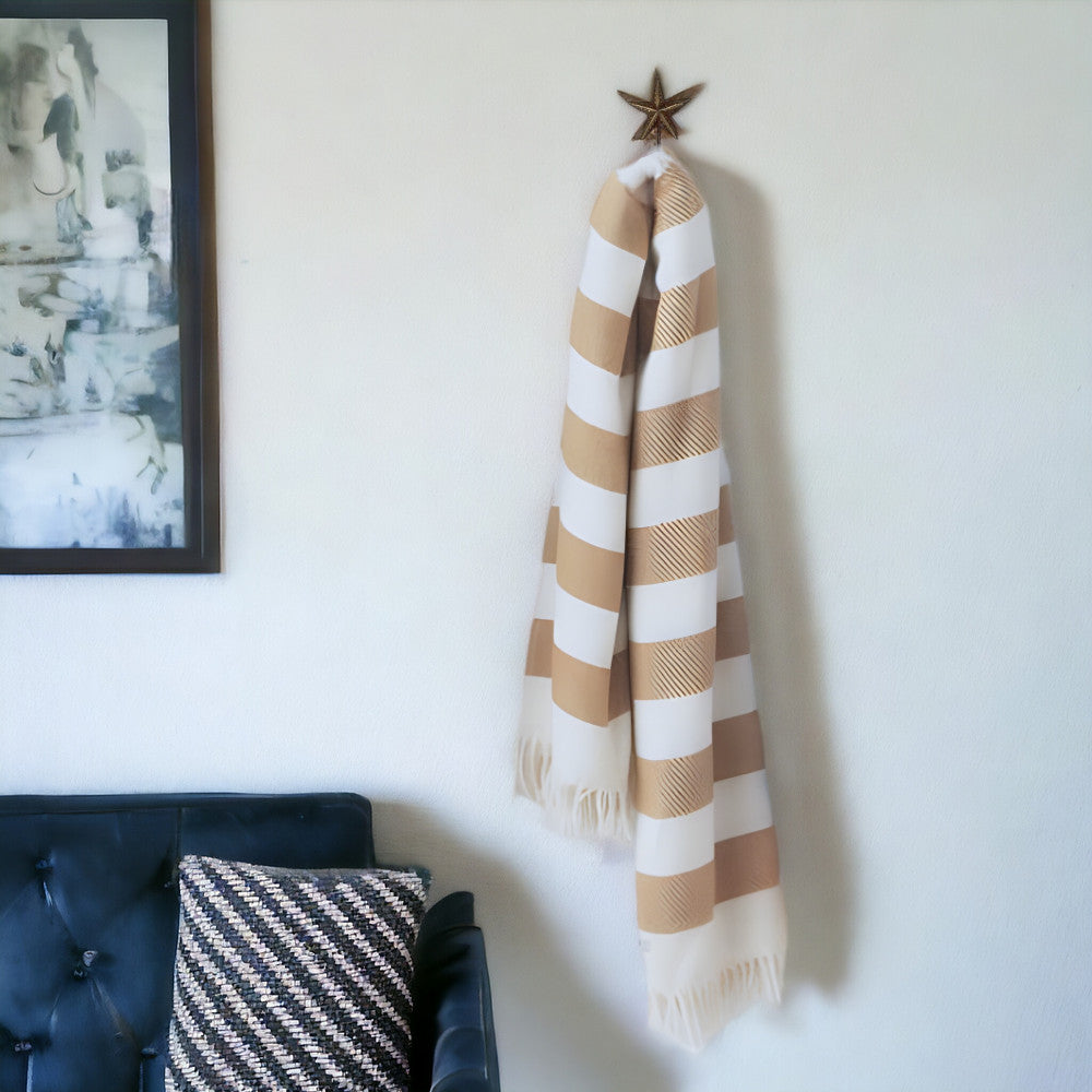 Cream and Gray Slanted Stripe Fringed Throw Blanket
