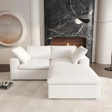 White Linen Blend Modular L Shaped Three Piece Corner Sectional