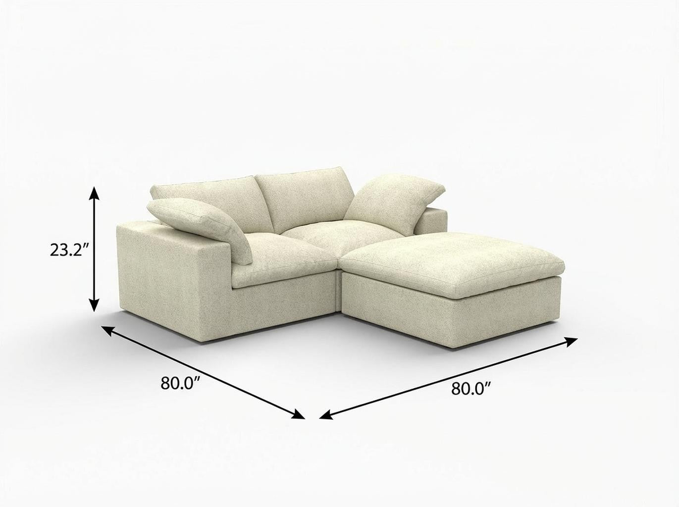 White Linen Blend Modular L Shaped Three Piece Corner Sectional
