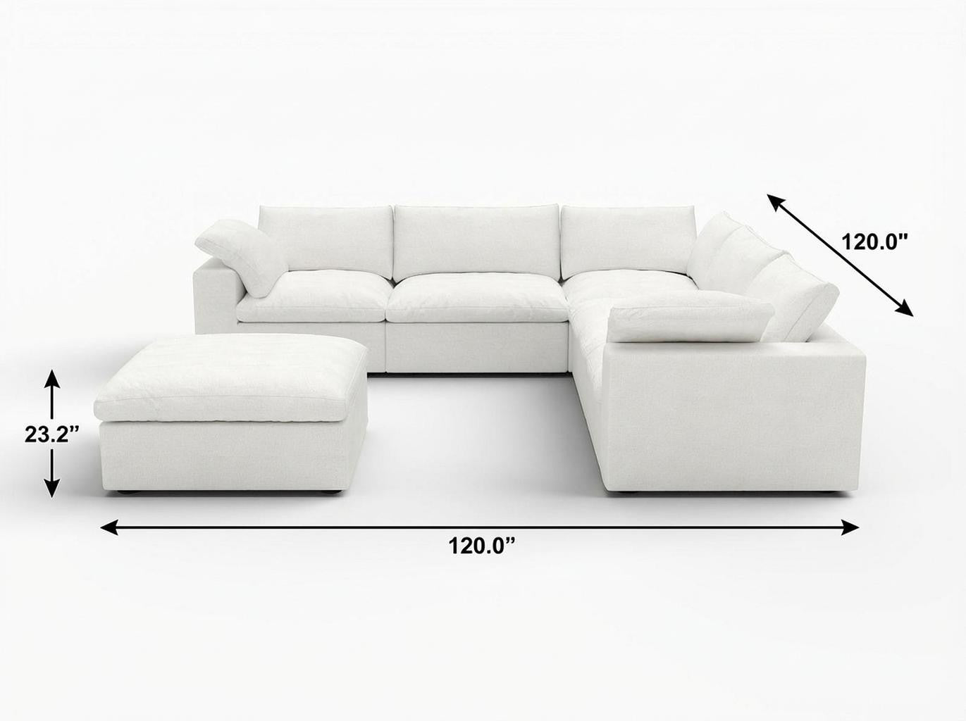 White Linen Blend Modular L Shaped Six Piece Corner Sectional