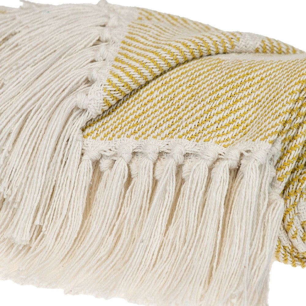White And Yellow Striped Cotton Woven Throw Blanket
