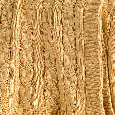 Yellow Cotton Cable Knitted Throw Throw Blanket